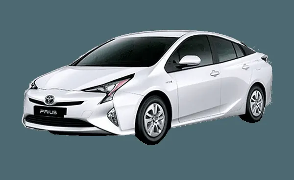 White Toyota Prius hybrid sedan in the Henderson Taxi fleet